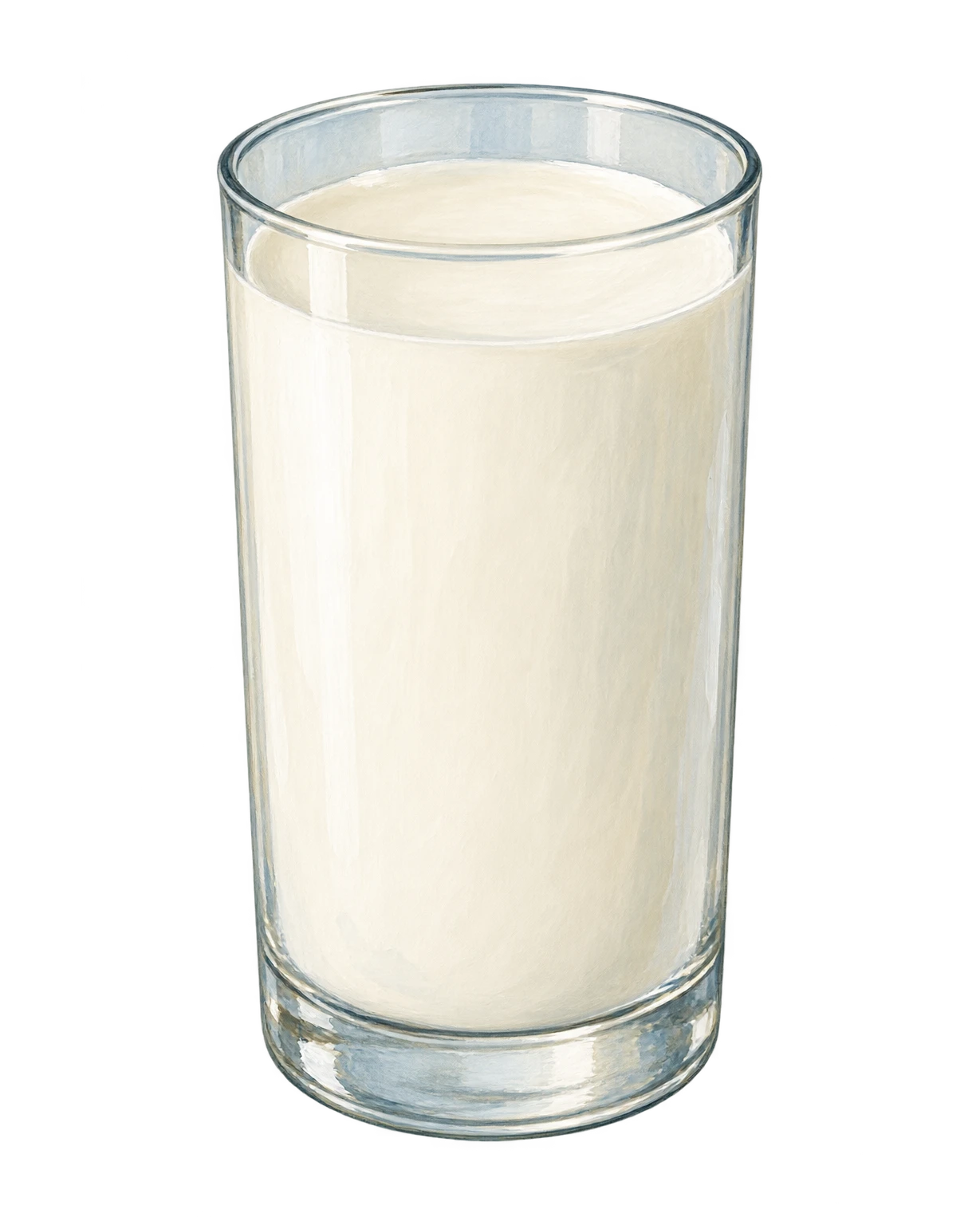 Handgemalte Illustration eines mit Milch gefüllten Glases.