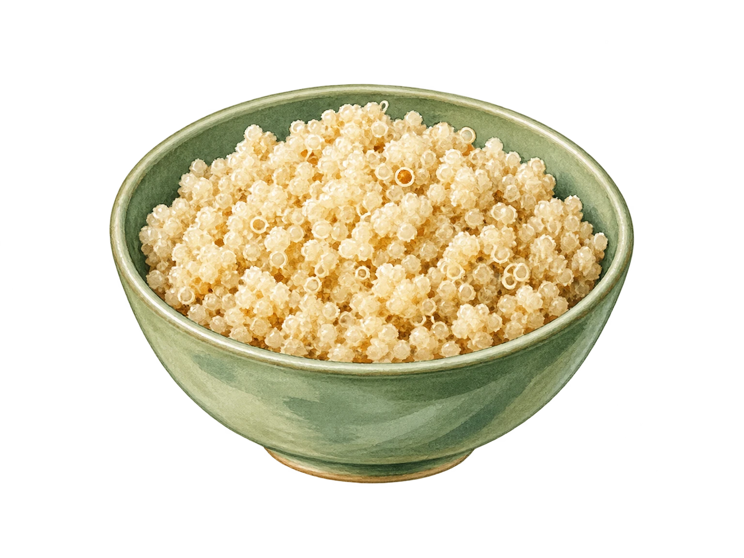 Illustrazione dipinta a mano di una ciotola di quinoa bianca cotta.